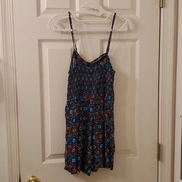 Mini Jumpsuit, Floral, Strapy, Pockets, Multicolor Blue, Medium, Xhilaration - Picture 3 of 8